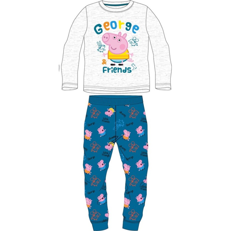 Peppa Pig George pyjama katoen licht grijs met blauw