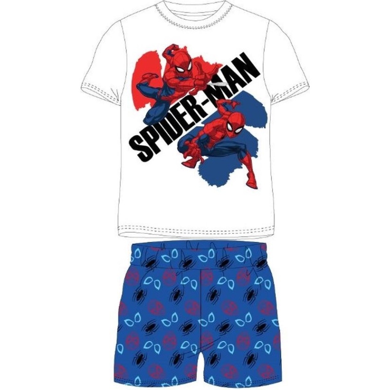 Spiderman shortama / pyjama wit/blauw maat 128