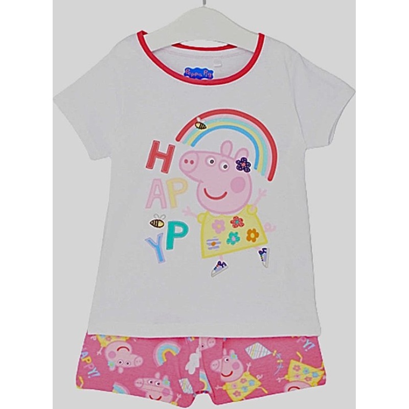 Peppa Pig Set / Shortama - Happy - Roze/Wit